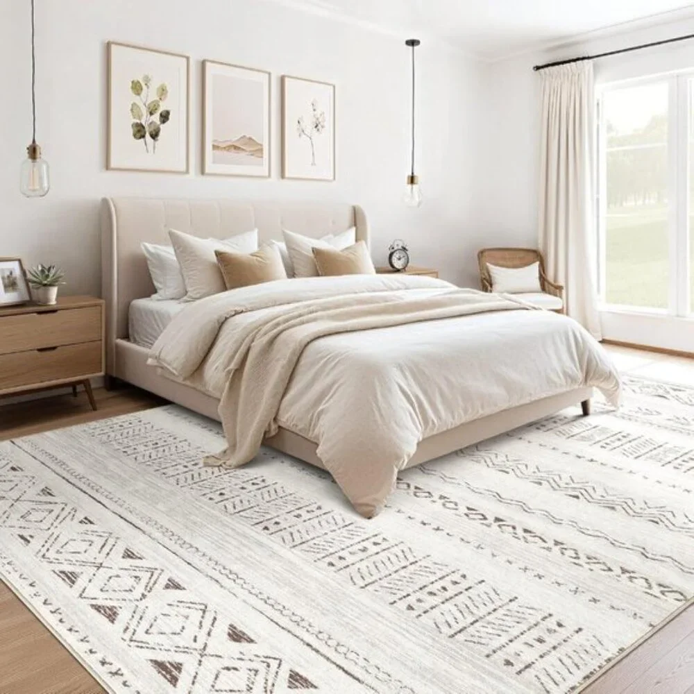 New 5x7 Washable Area Rug, Boho Farmhouse Non-Slip Carpet for Home & Room Decor